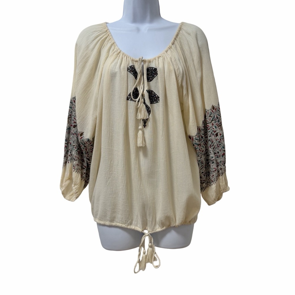 Denim & Supply Ralph‎ Lauren Womens Embroidered Boho Peasant Top Size M Cream